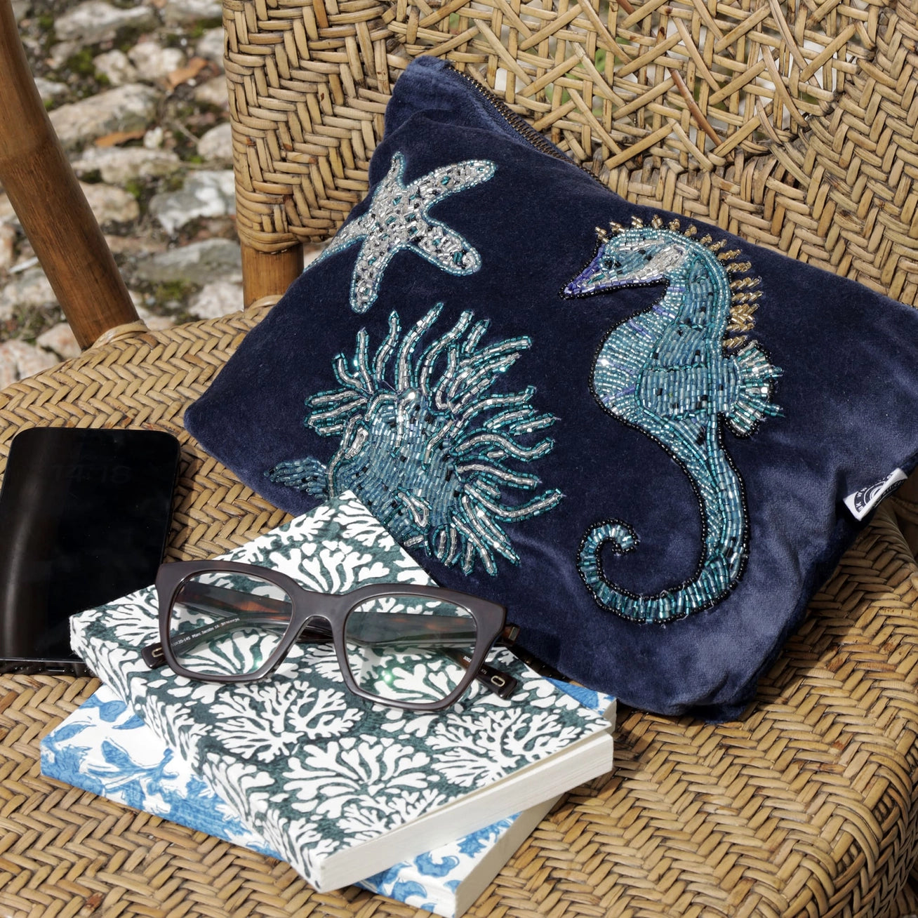 Velvet Beaded Seahorse Pouch