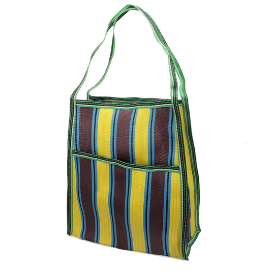 Recycled Woven Striped Bag – Brown, Yellow & Teal