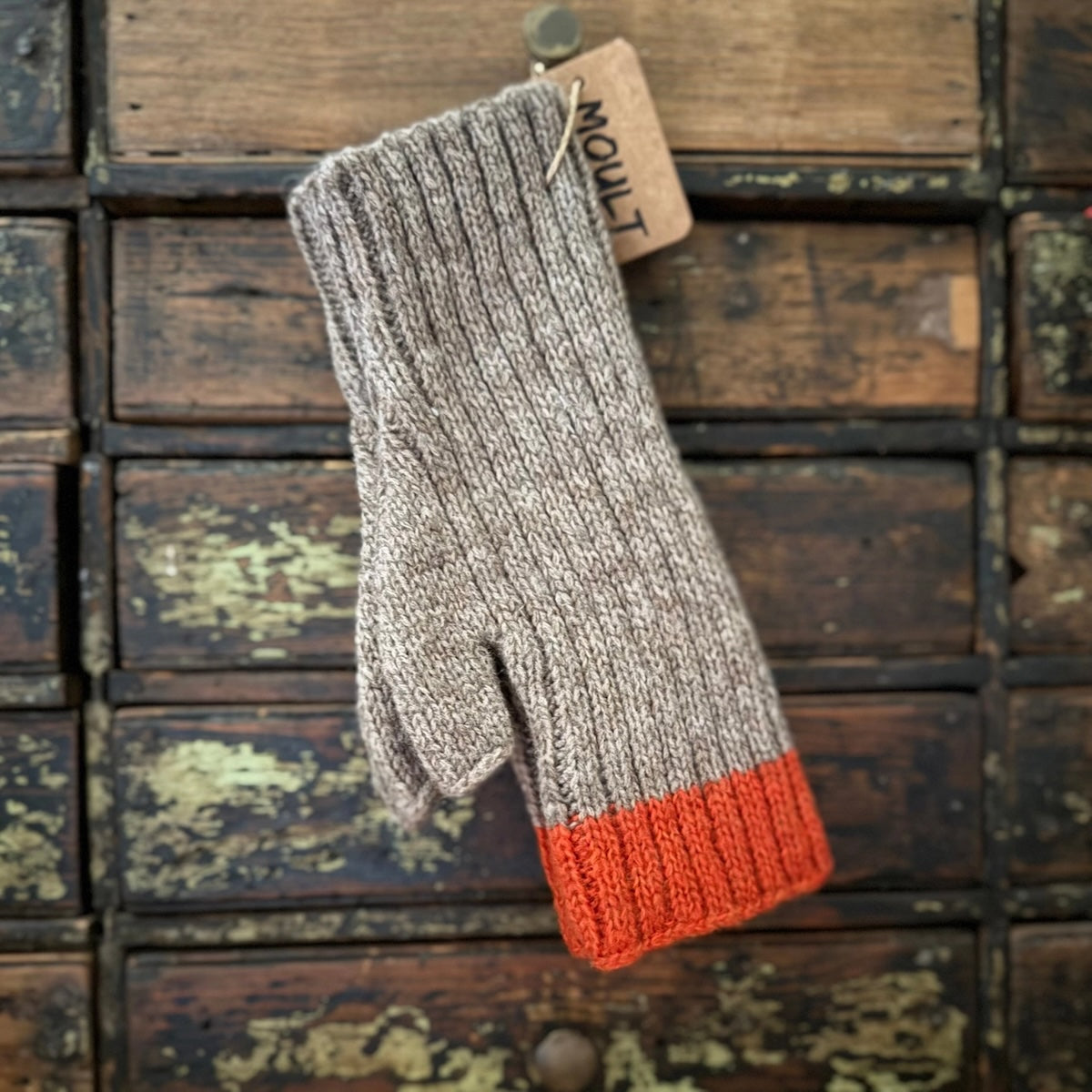 Ribbed Wool Fingerless Mittens - Mouse