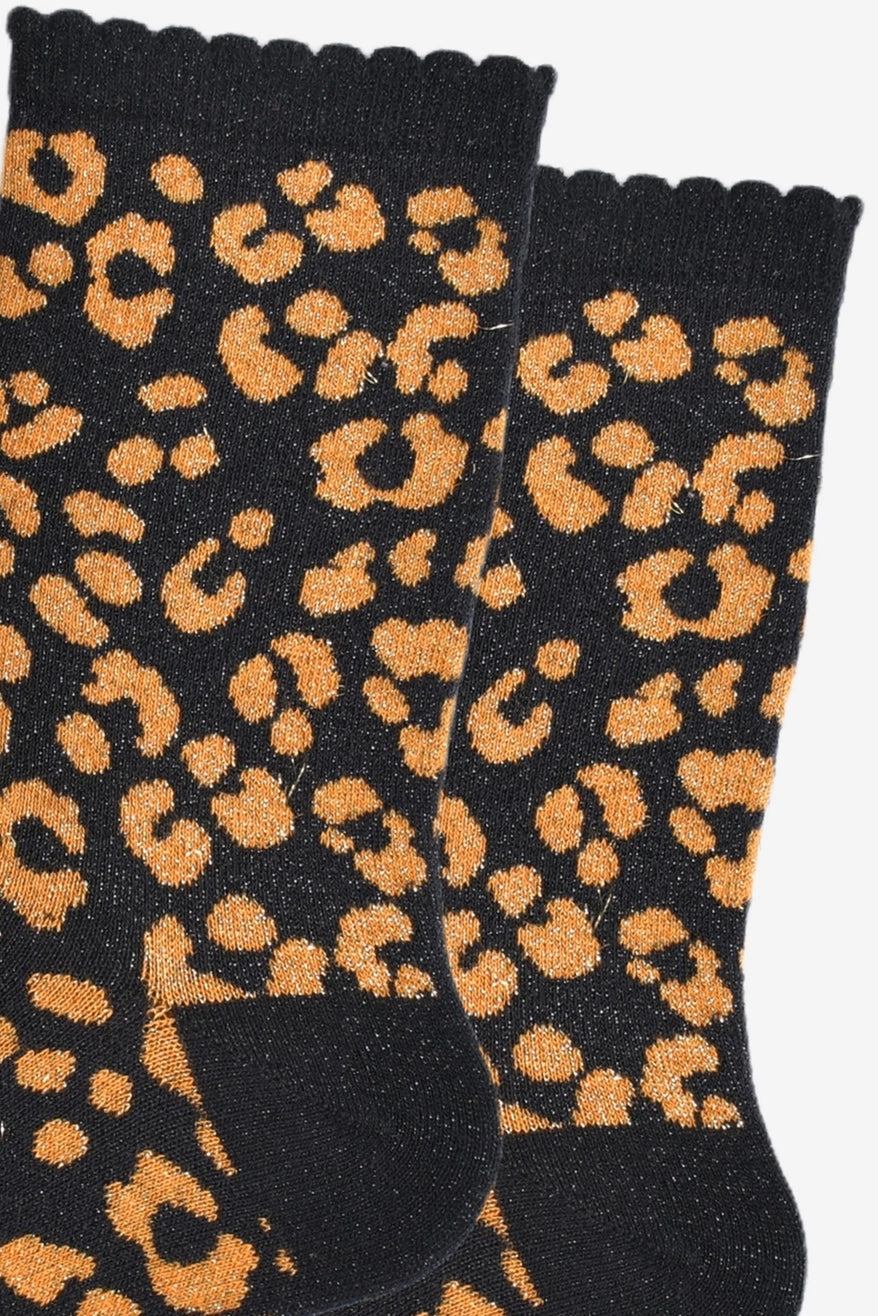 Heliotique Leopard Glitter Socks - Black / Orange
