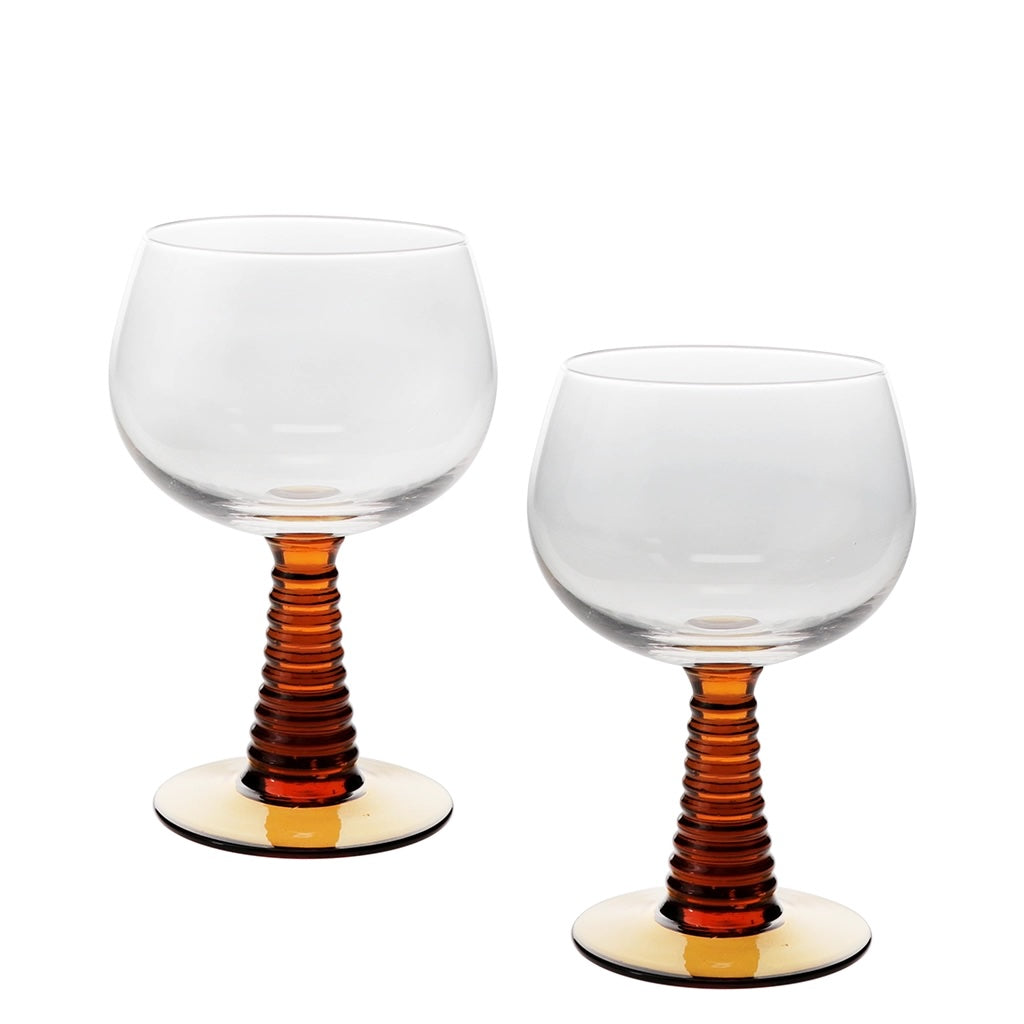 Set of Two Retro Roemer-Style Wine Glasses - Amber