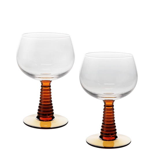 Set of Two Retro Roemer-Style Wine Glasses - Amber