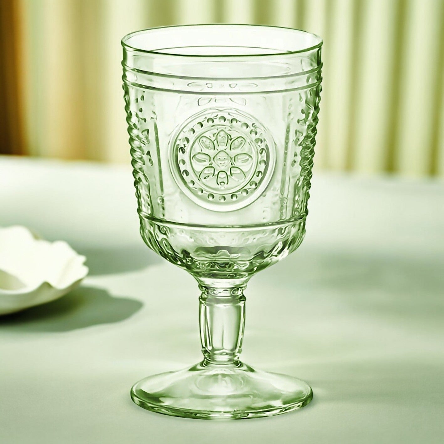 Floral Goblet Wine Glass - Green