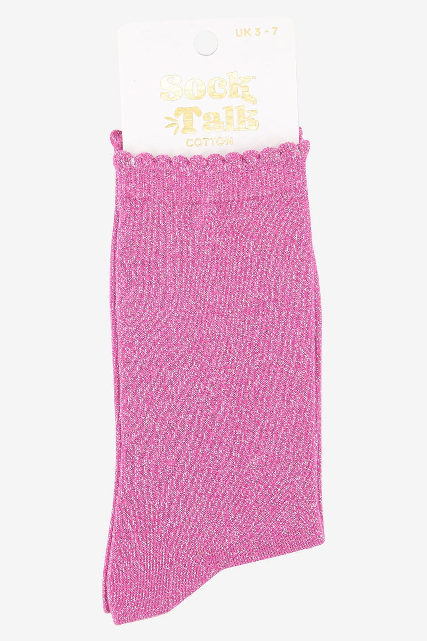 Scalloped Glitter Socks - Pink