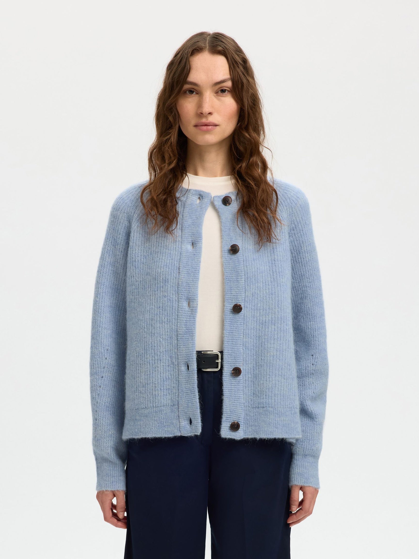 Heliotique | Selected Femme Wool Blend Cardigan - Powder Blue