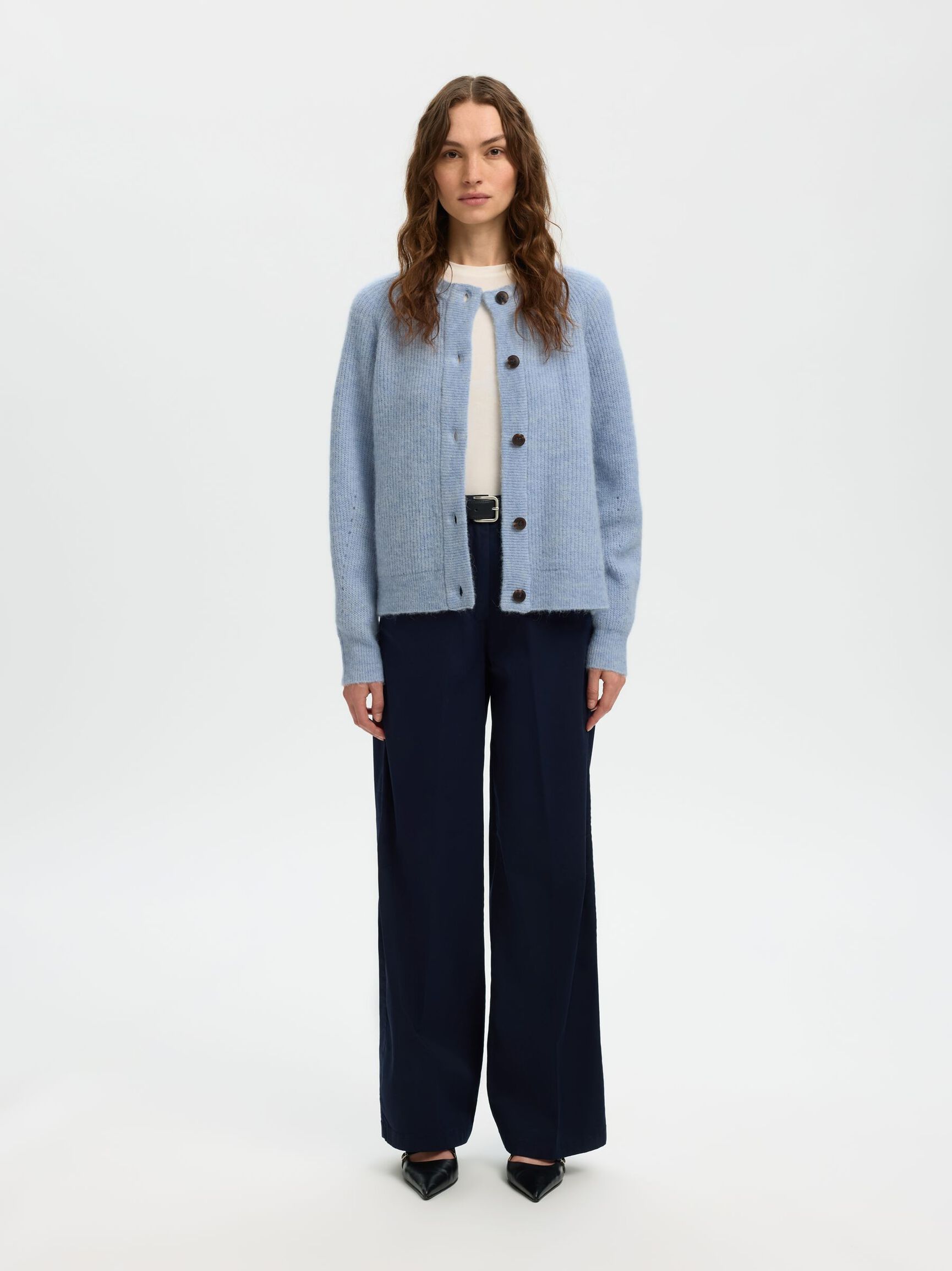 Heliotique | Selected Femme Wool Blend Cardigan - Powder Blue