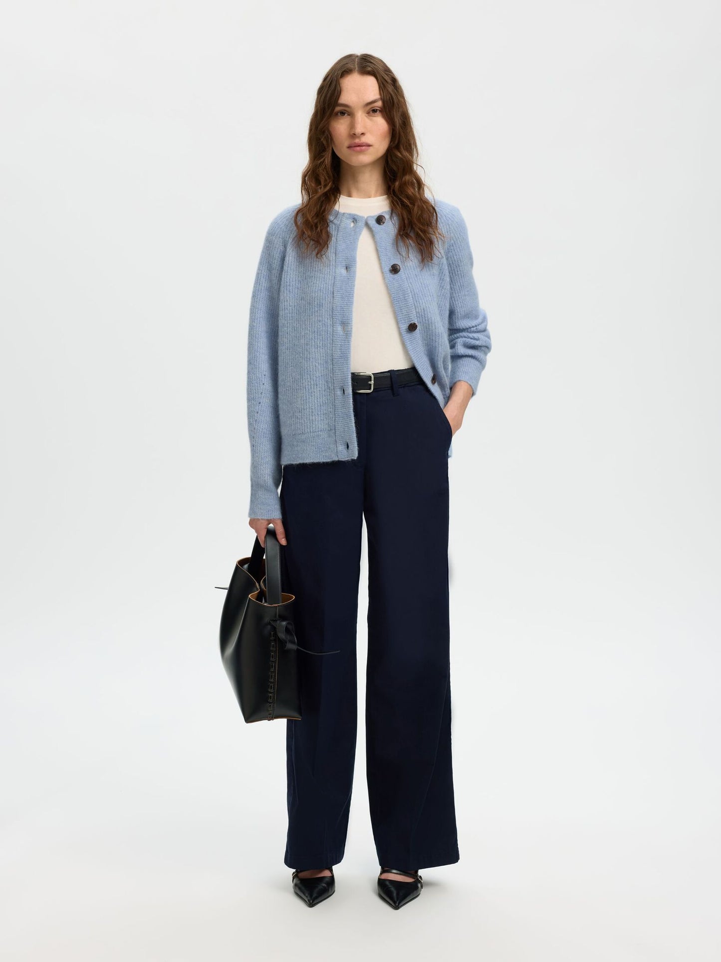 Heliotique | Selected Femme Wool Blend Cardigan - Powder Blue