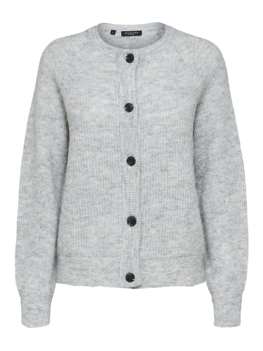 Wool Blend Cardigan - Light Grey Melange