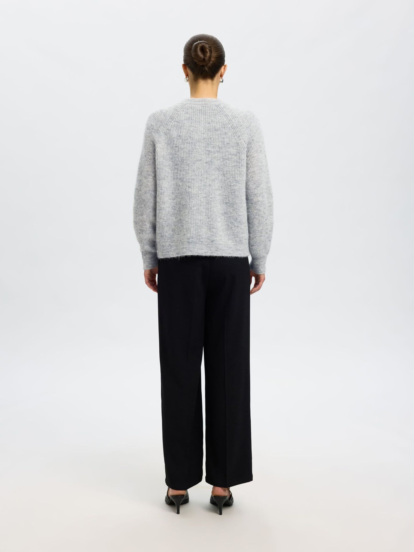 Wool Blend Cardigan - Light Grey Melange