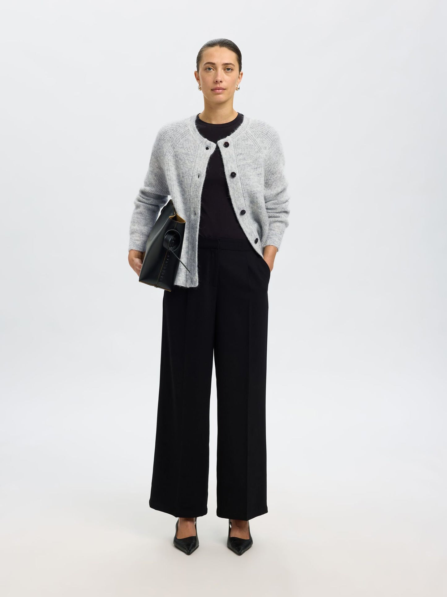 Wool Blend Cardigan - Light Grey Melange