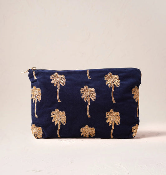 Heliotique | Elizabeth Scarlett Gold Palm Pouch - Midnight Blue