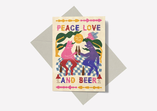 Heliotique | Printer Johnson Peace, Love & Beer Greeting Card