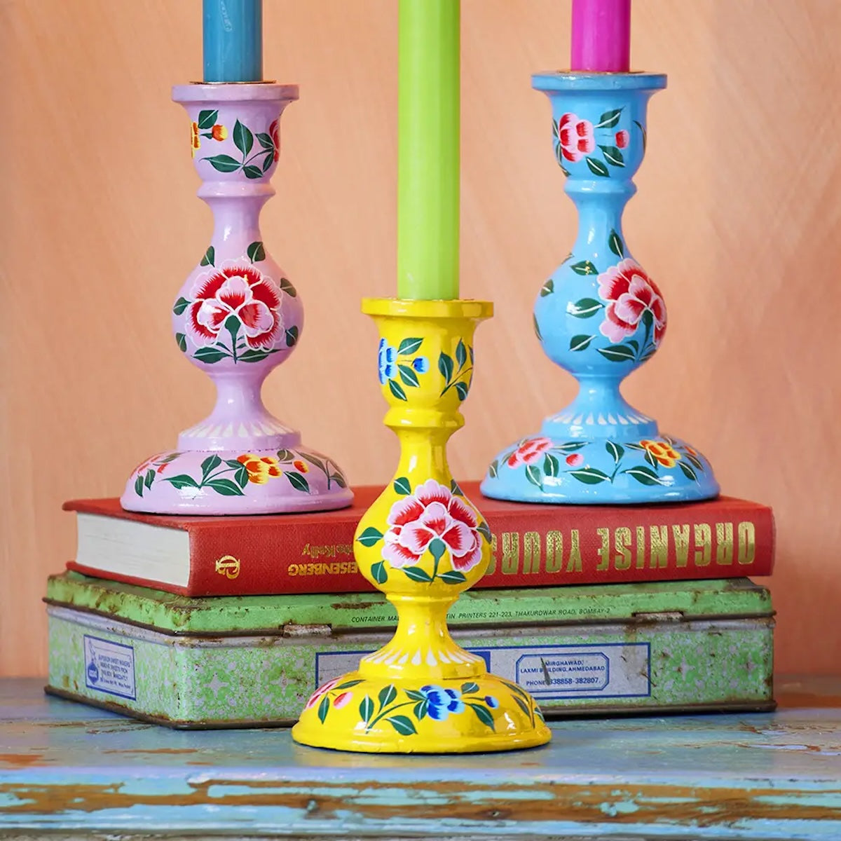 Heliotique Hand Painted Kashmiri Candlestick - Large
