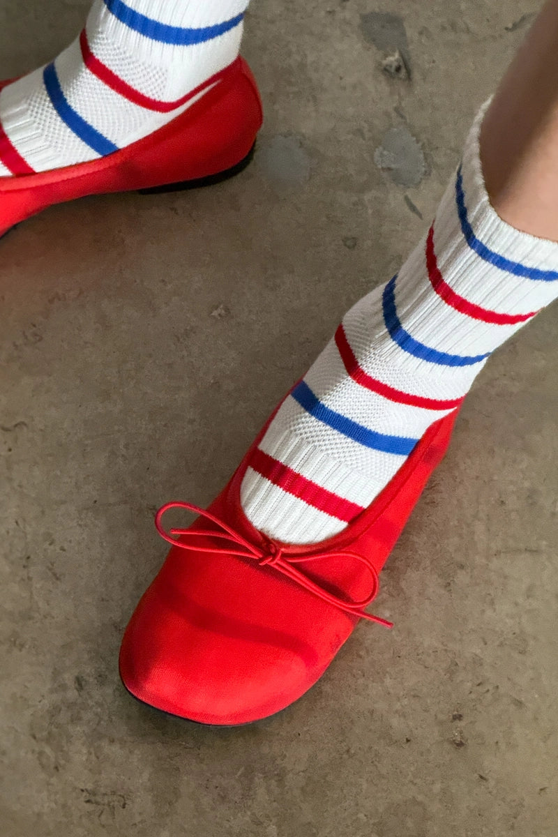 Heliotique | Le Bon Shoppe Striped Boyfriend Socks - Red / Blue Stripe