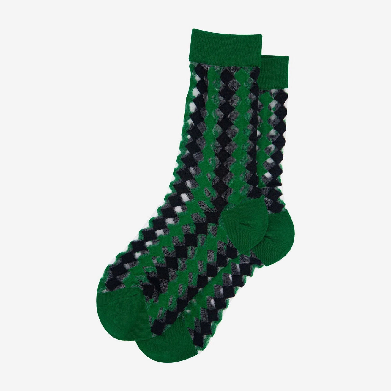 Heliotique Harlequin Sheer Socks - Green / Black