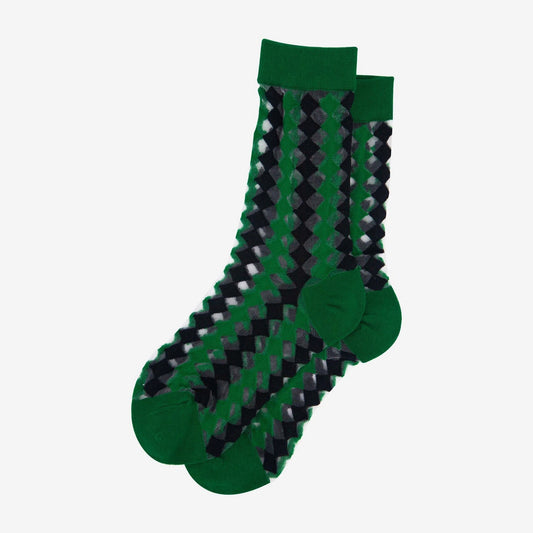 Heliotique Harlequin Sheer Socks - Green / Black