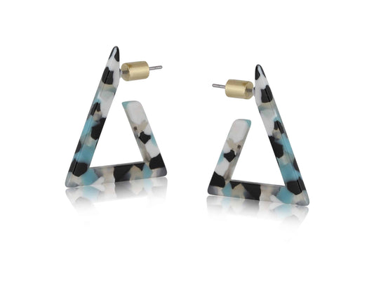 Heliotique | Big Metal London Erica Triangle Resin Earrings - Blue