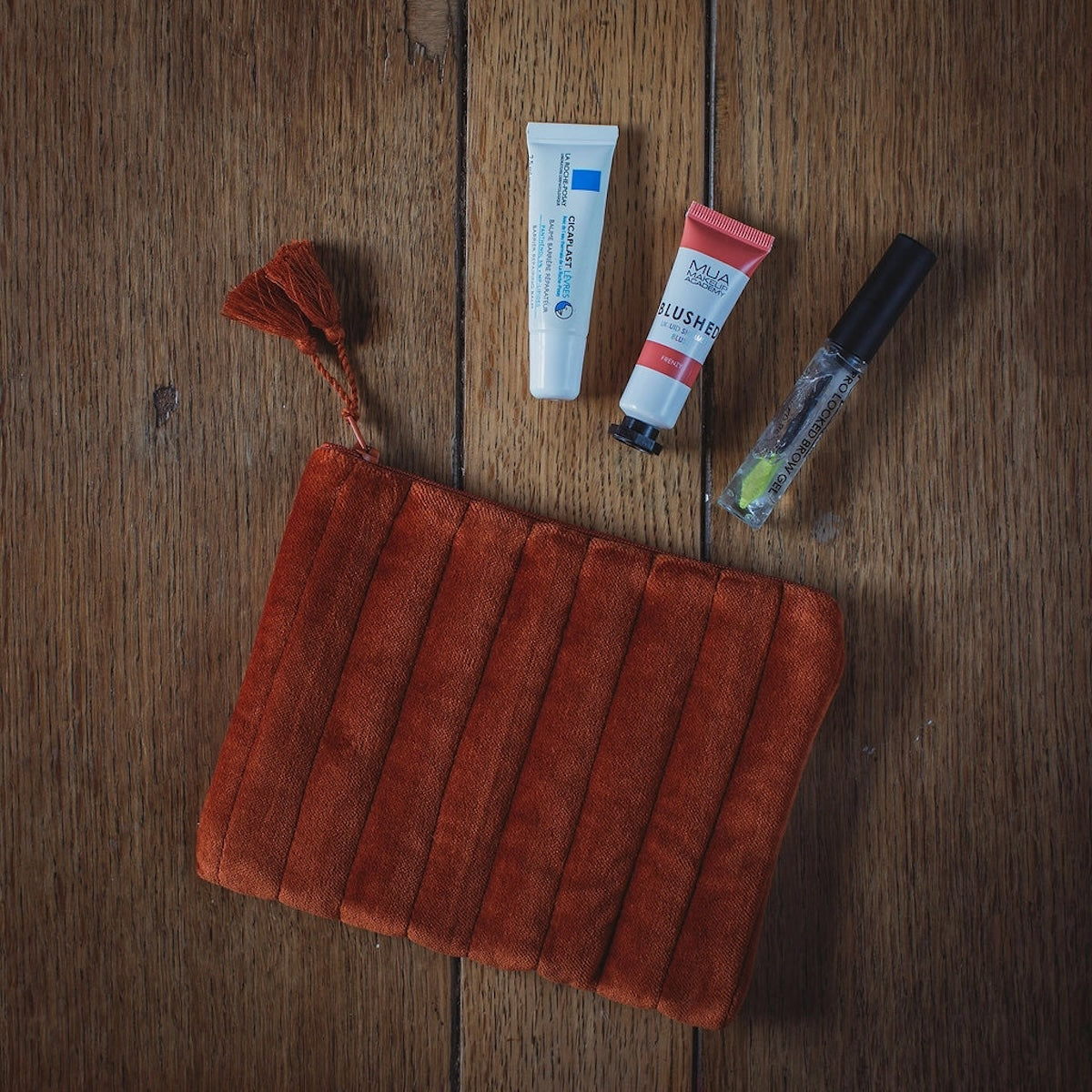 Cotton Velvet Pouch - Rust