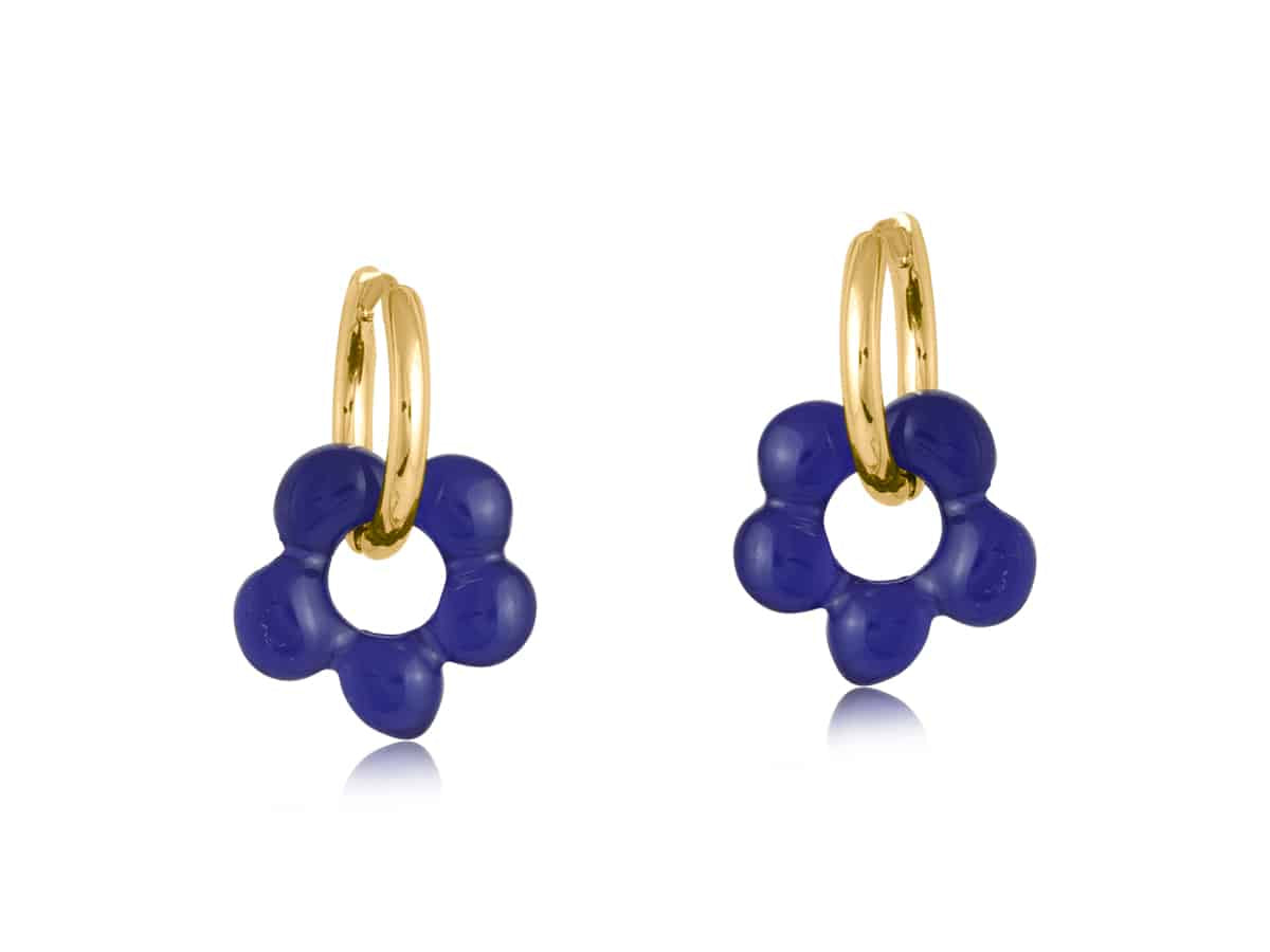 Heliotique Rebecca Flower Huggie Hoop Earrings - Navy