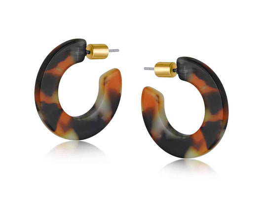 Heliotique | Big Metal London Flat Oval Resin Hoops - Orange / Black