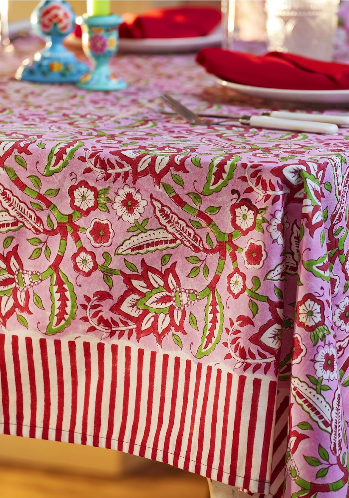 Heliotique | Namaste Arana Floral Block Print Tablecloth