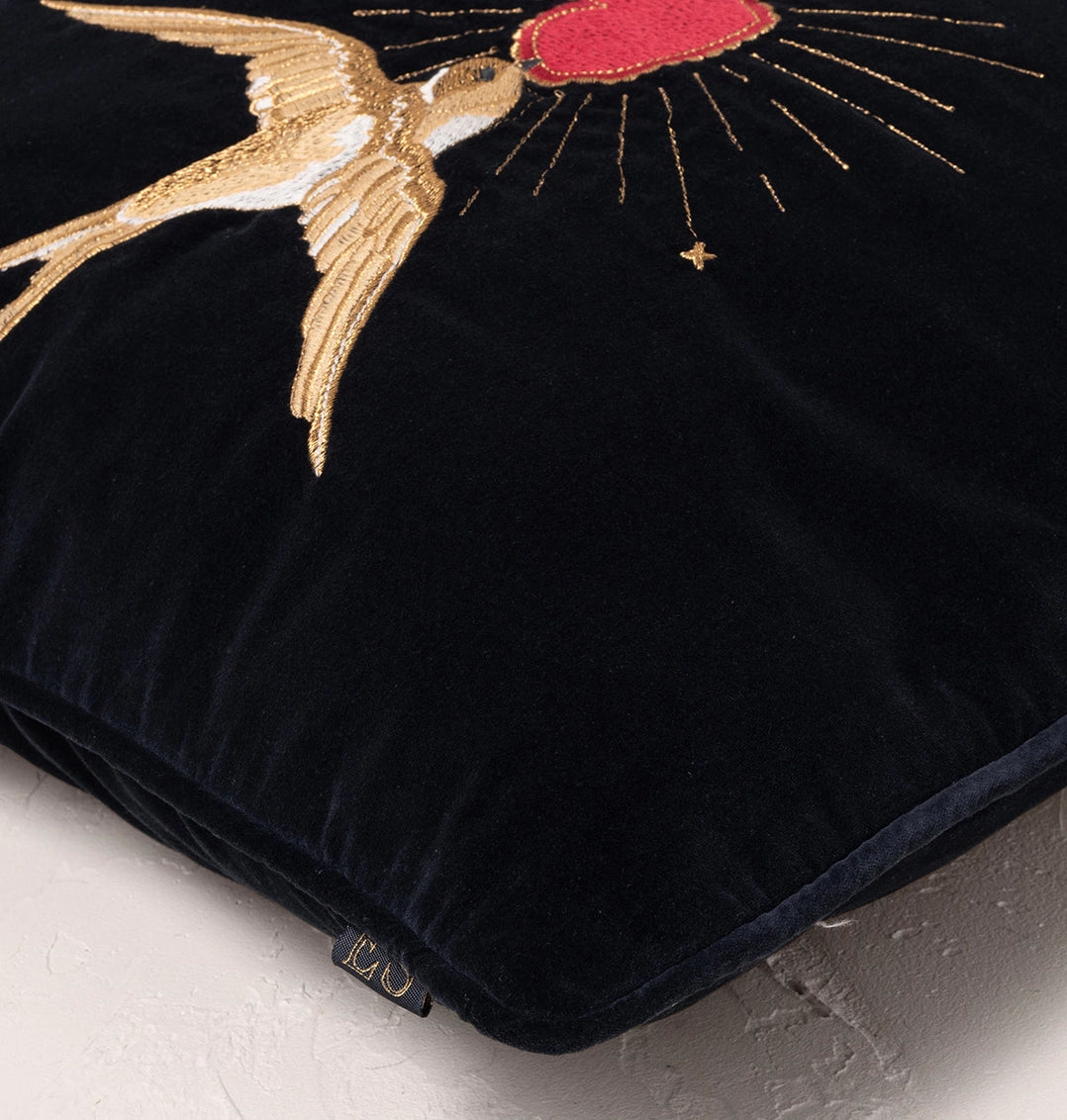 Heliotique | Elizabeth Scarlett Swallow Heart Velvet Cushion