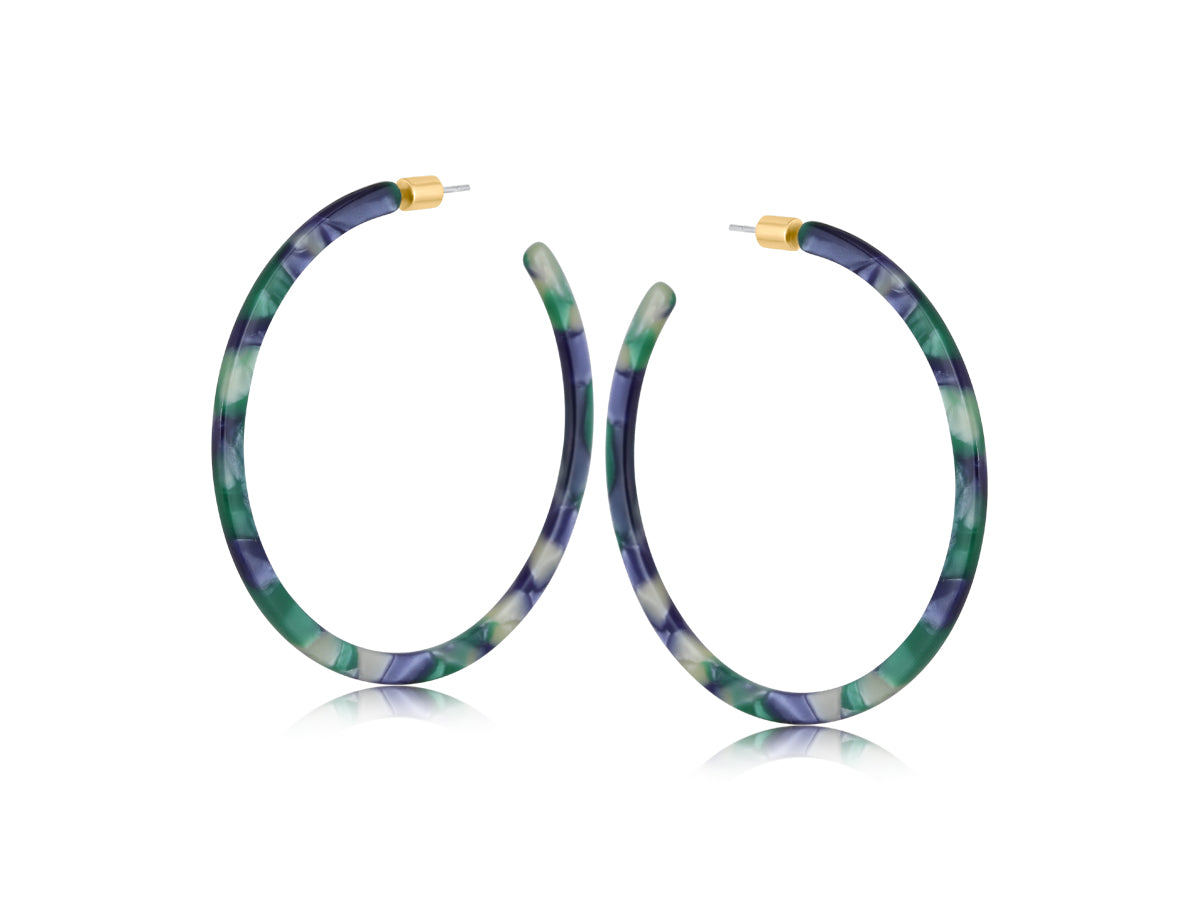 Heliotique | Big Metal London Marina Resin Hoops - Green / Blue