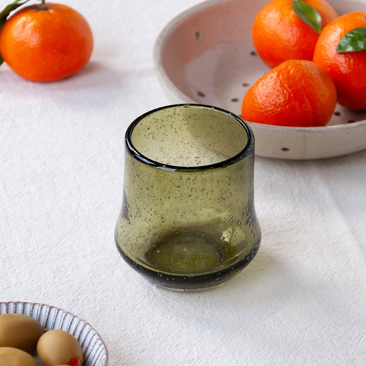 Heliotique | Rex London Hand Blown Bubble Glass Tumbler - Green