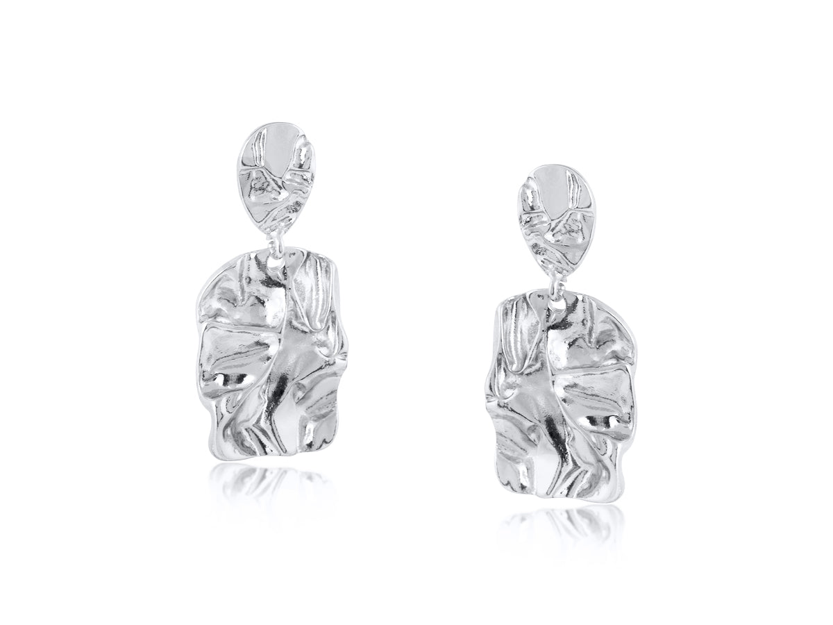 Heliotique | Big Metal London Penelope Crushed Metal Earrings - Silver