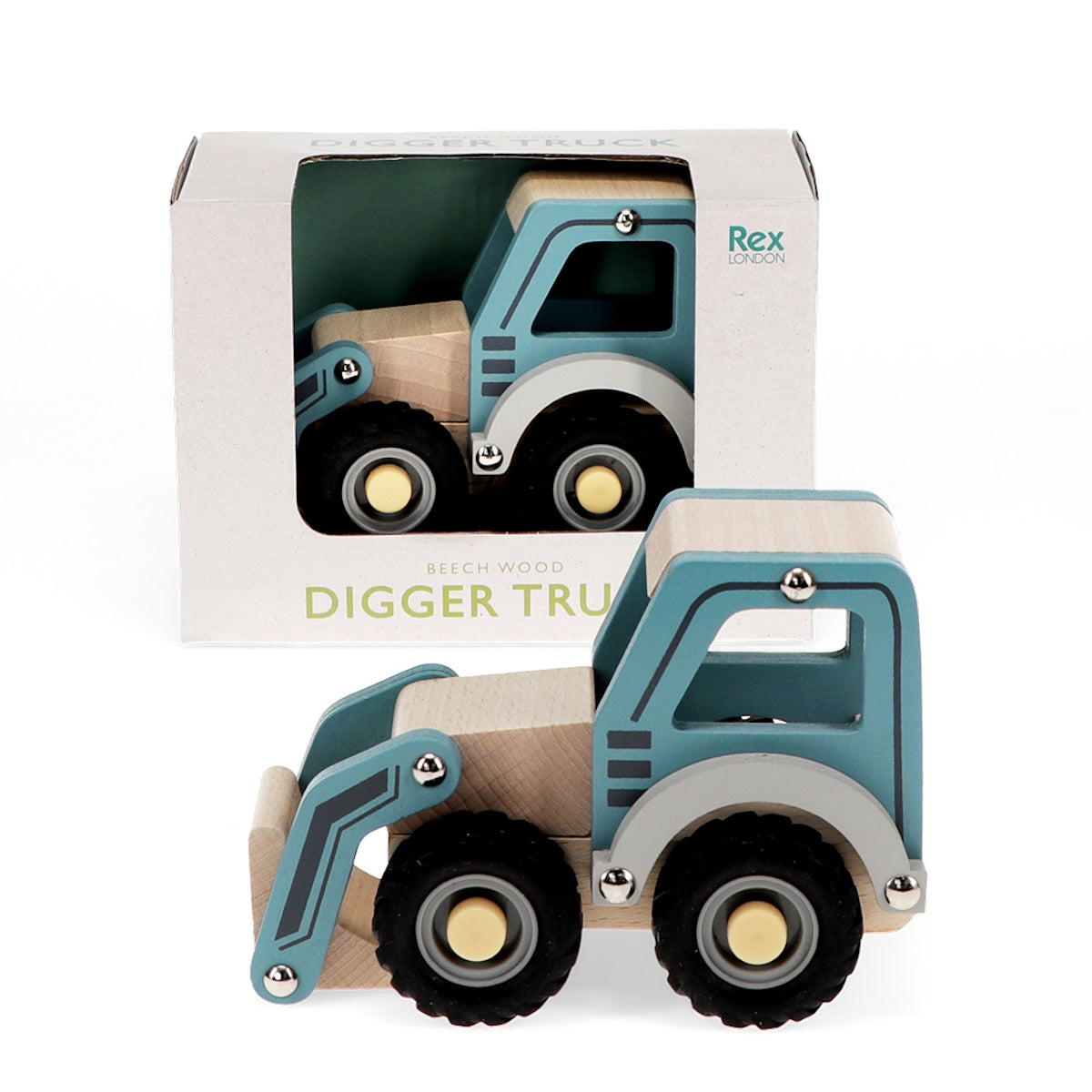 Heliotique | Rex London Wooden Push Along Vehicle Toy - Digger Truck