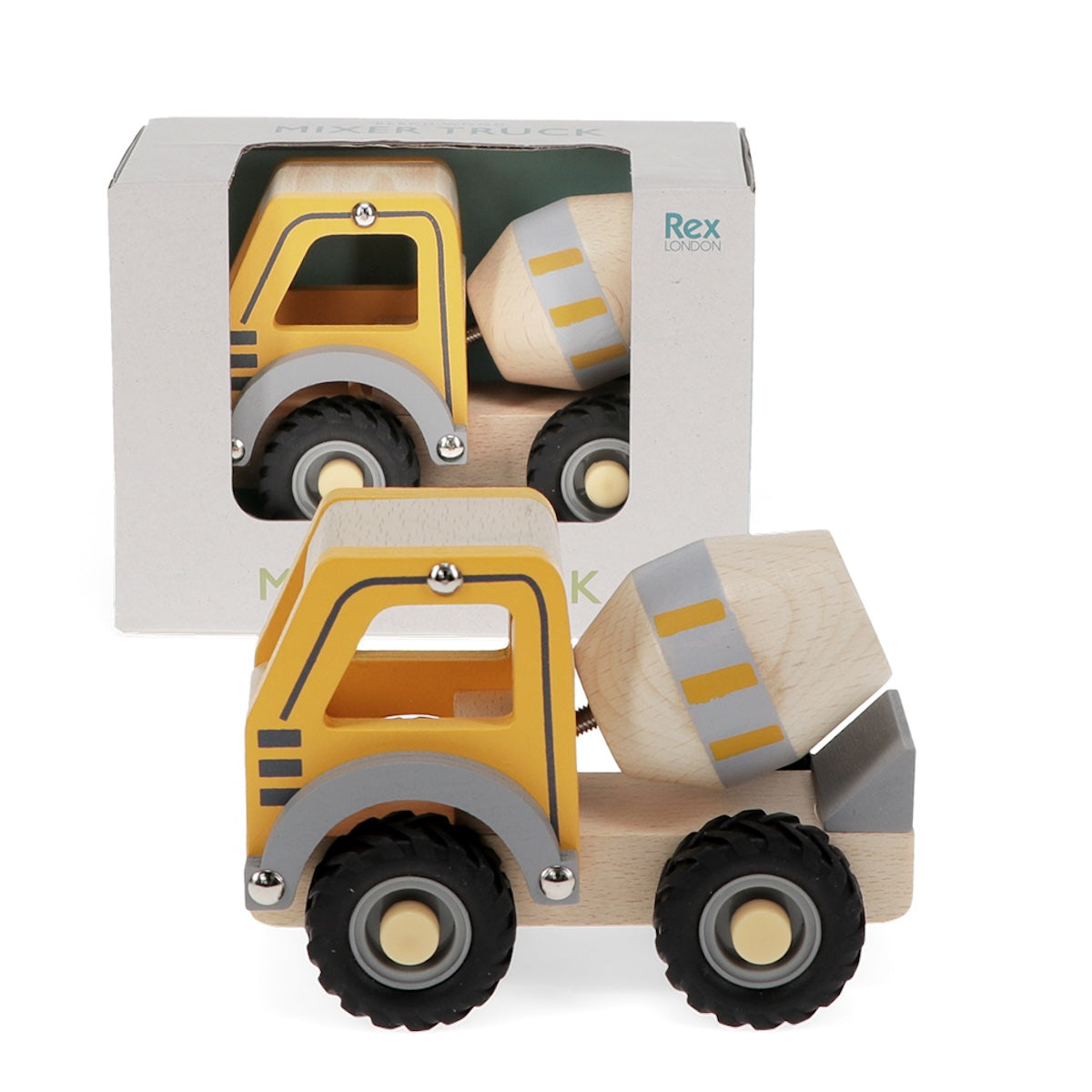 Heliotique | Wooden Push Along Vehicle Toy - Cement Mixer (Yellow)