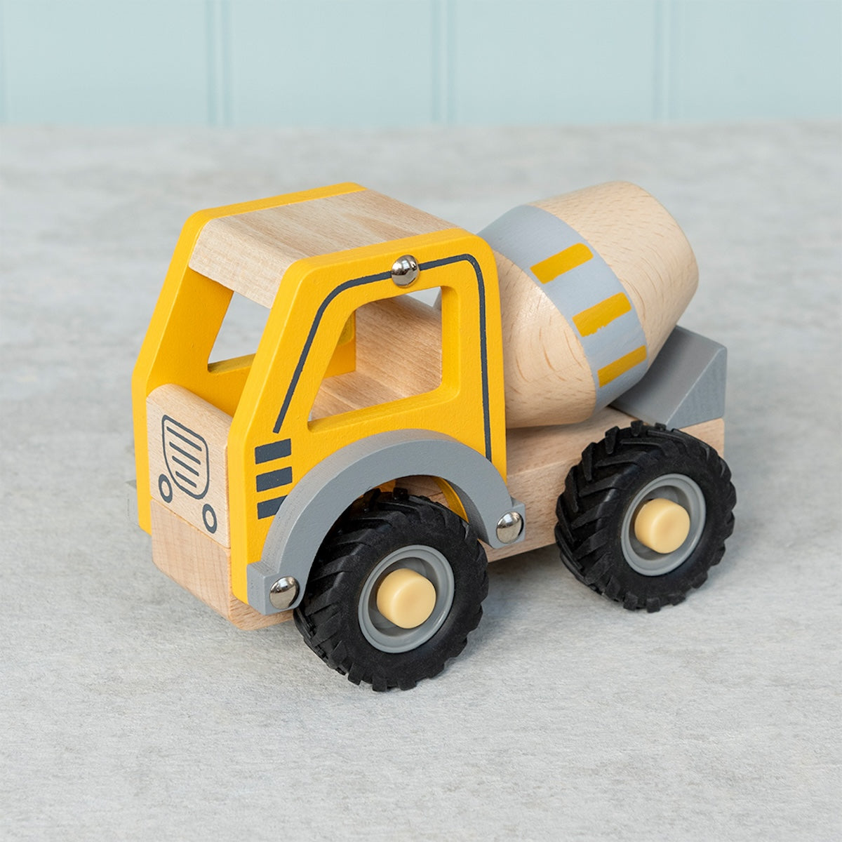 Heliotique | Wooden Push Along Vehicle Toy - Cement Mixer (Yellow)