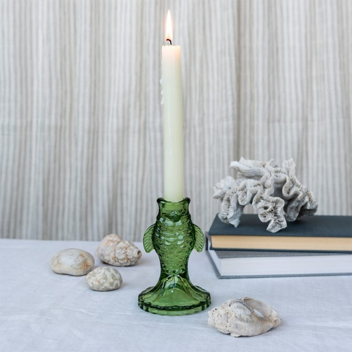 Green Fish Glass Candle Holder