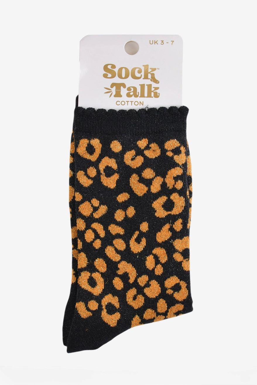 Heliotique Leopard Glitter Socks - Black / Orange
