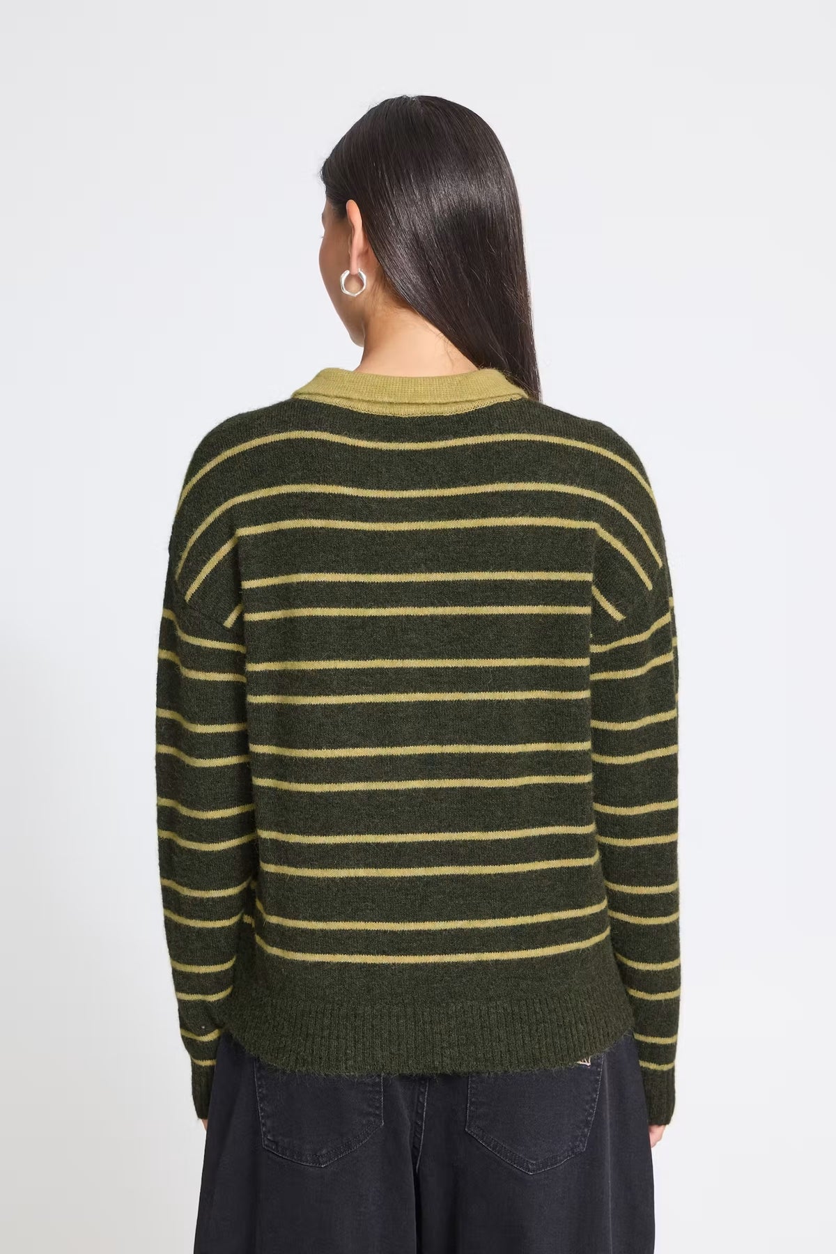 Sage Collared Stripe Jumper - Rosin & Leek Green