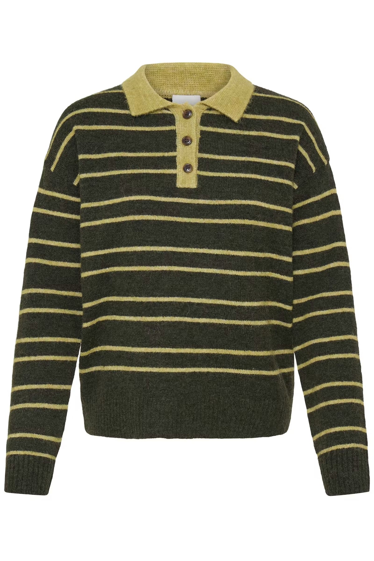 Sage Collared Stripe Jumper - Rosin & Leek Green