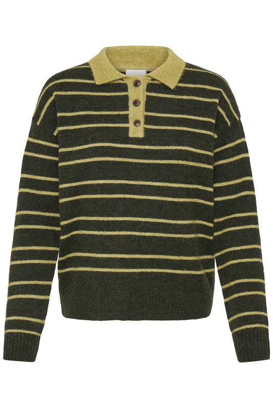 Sage Collared Stripe Jumper - Rosin & Leek Green
