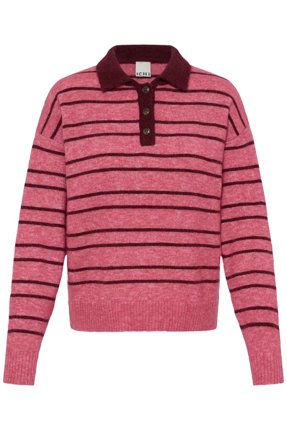 Sage Collared Stripe Jumper - Pink & Maroon