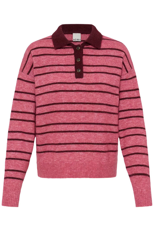 Sage Collared Stripe Jumper - Pink & Maroon