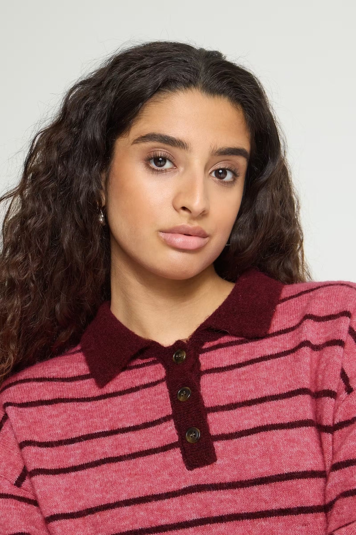 Sage Collared Stripe Jumper - Pink & Maroon