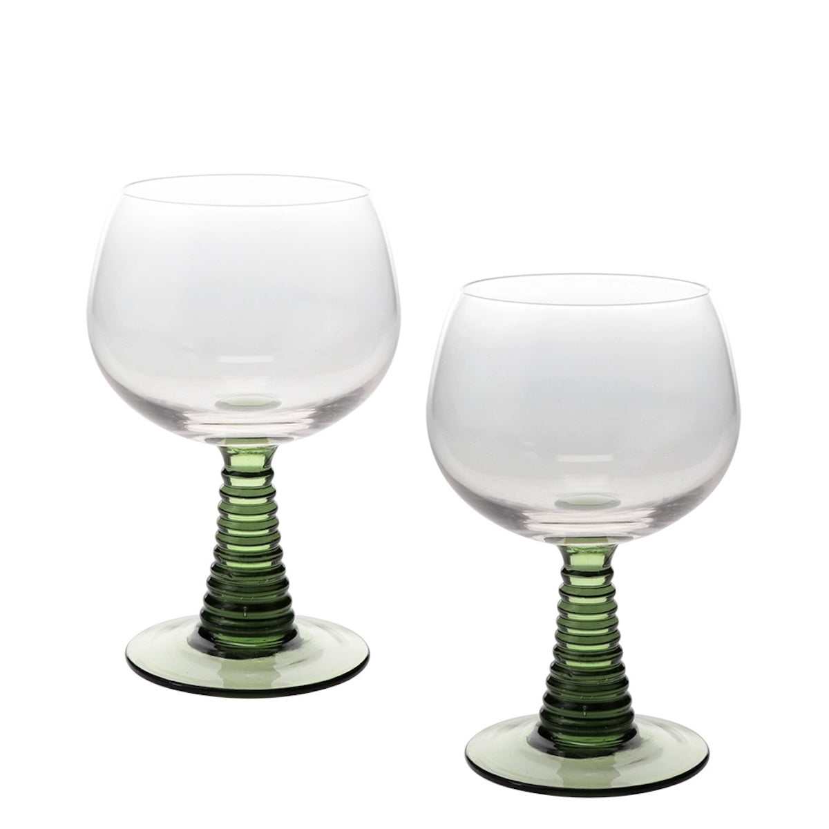 Set of Two Retro Roemer-Style Wine Glasses - Olive