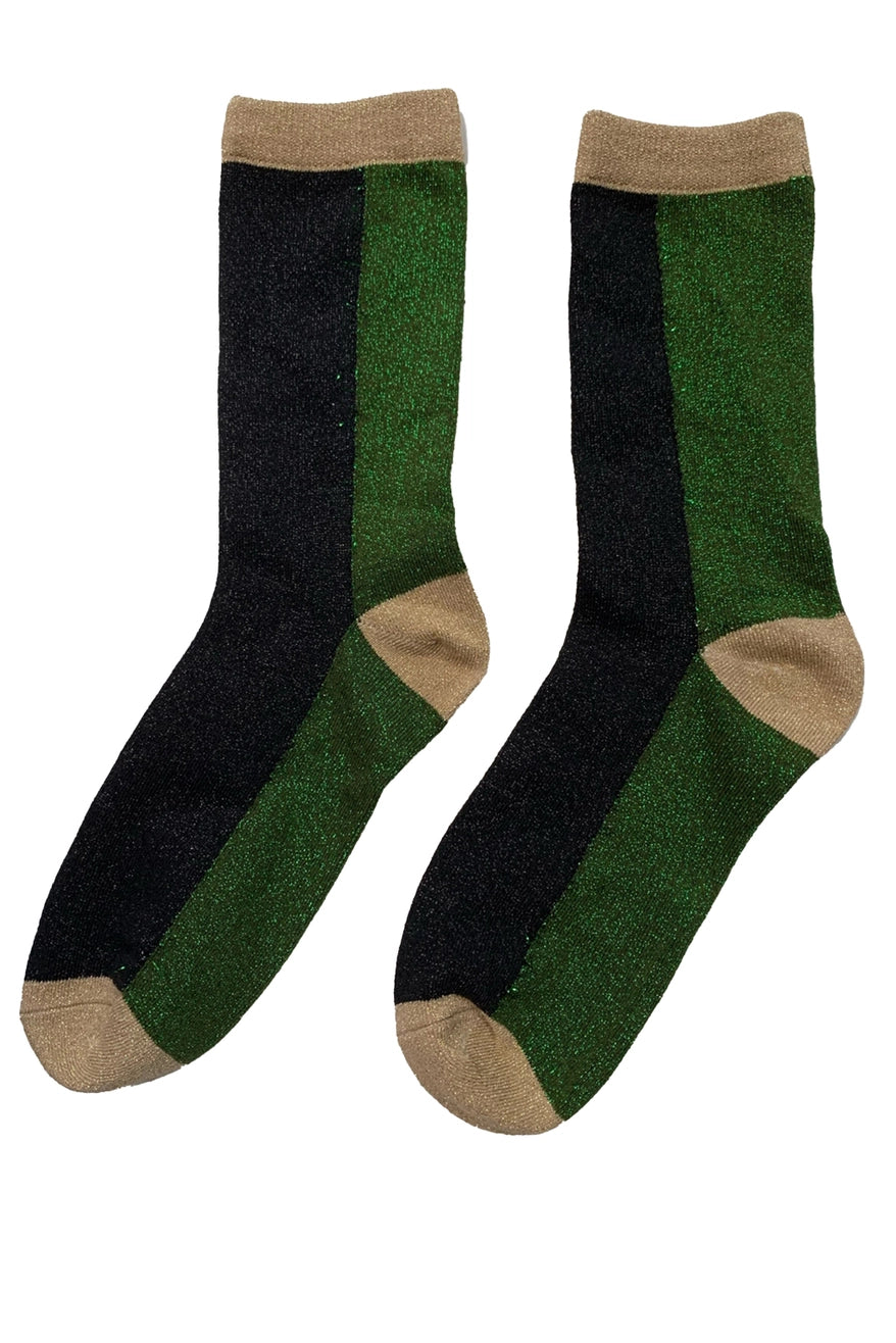 Heliotique Colour Block Glitter Socks - Green / Black
