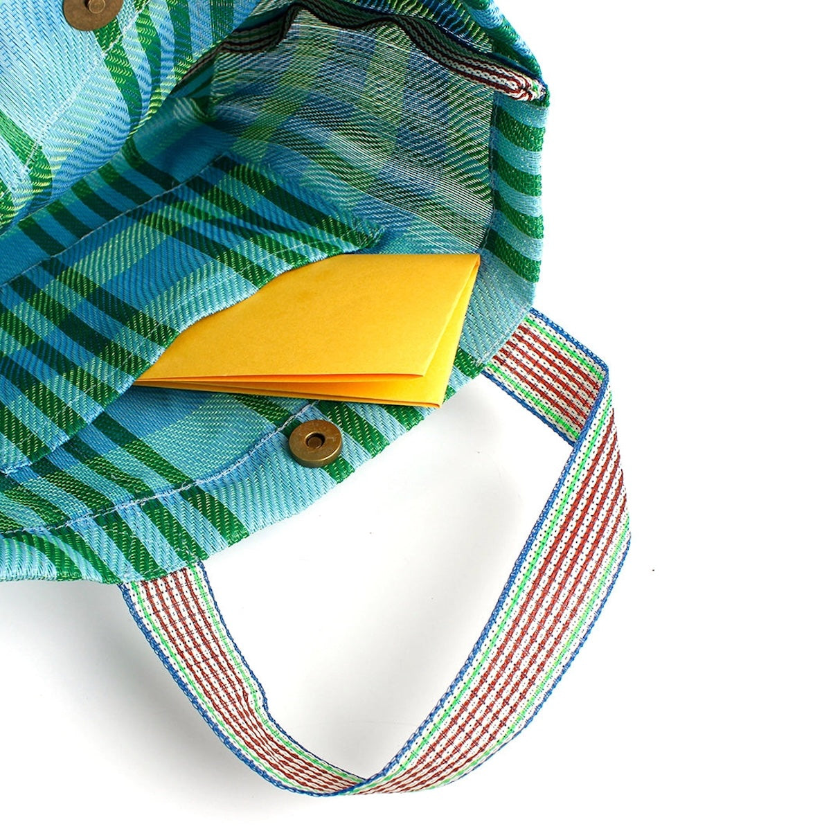Recycled Woven Lunch Bag - Green / Blue