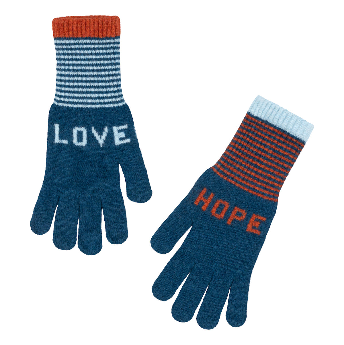 Heliotique Love and Hope Lambswool Gloves - Blue / Orange