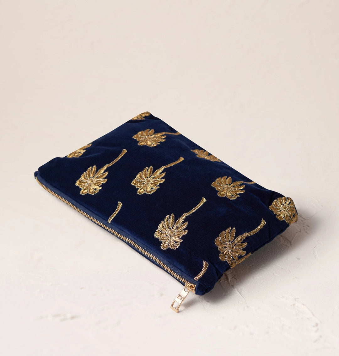 Heliotique | Elizabeth Scarlett Gold Palm Pouch - Midnight Blue