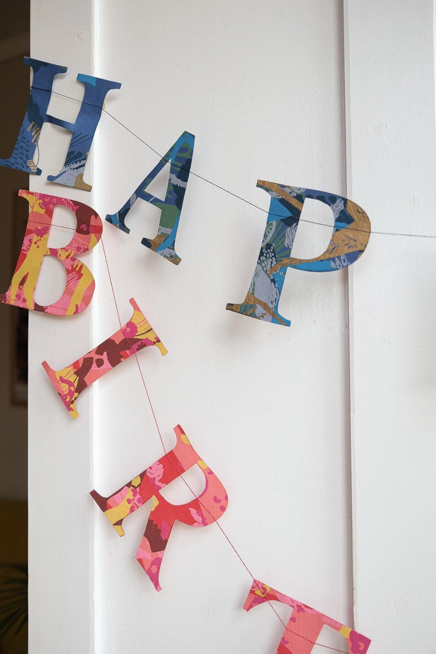 Heliotique Screen Printed Garland - Blue Happy Birthday