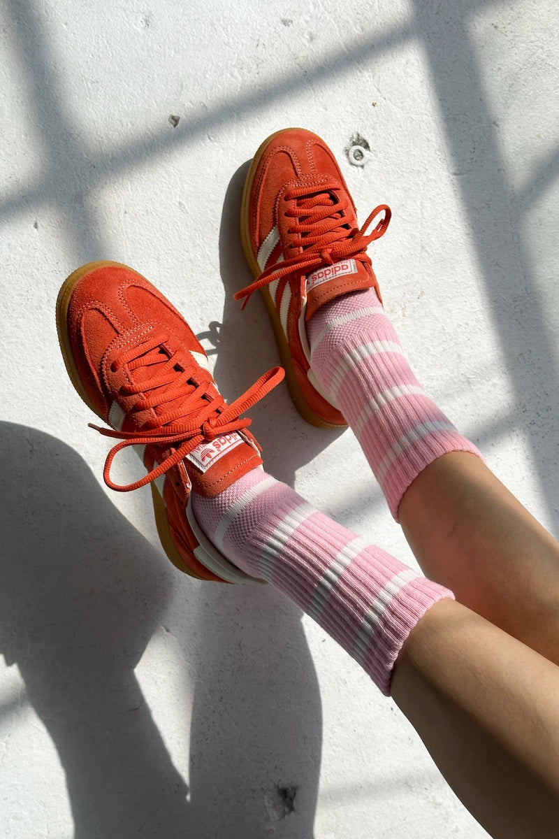 Heliotique | Le Bon Shoppe Striped Boyfriend Socks - Pink / White