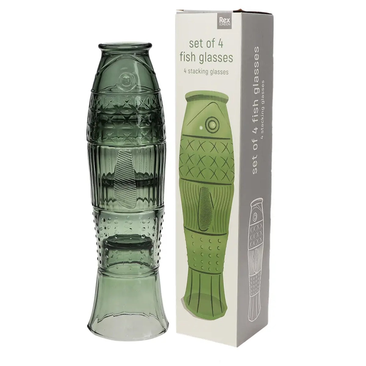 Stacking Glass Tumblers (Set of 4) - Green Fish