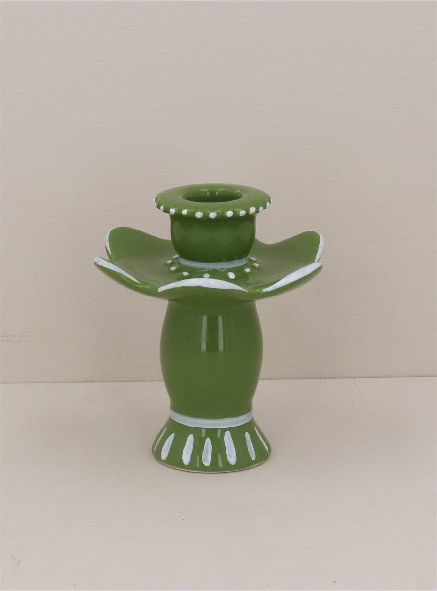 Heliotique | Gisela Graham Ceramic Petal Candle Holder - Olive Green