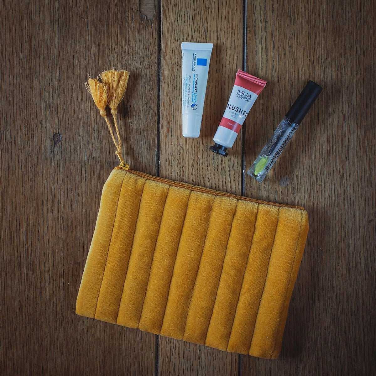 Cotton Velvet Pouch - Mustard